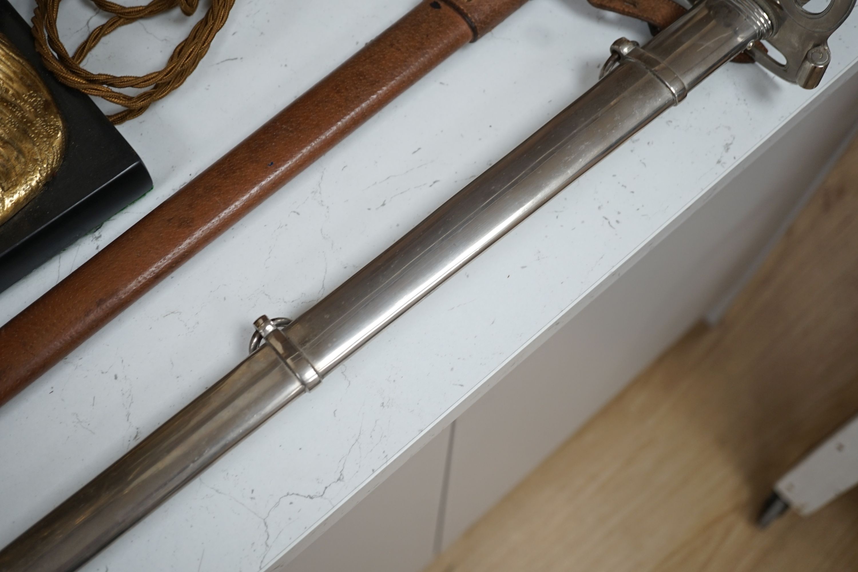 An Edward VII officer’s dress sword with leather case - 102cm long